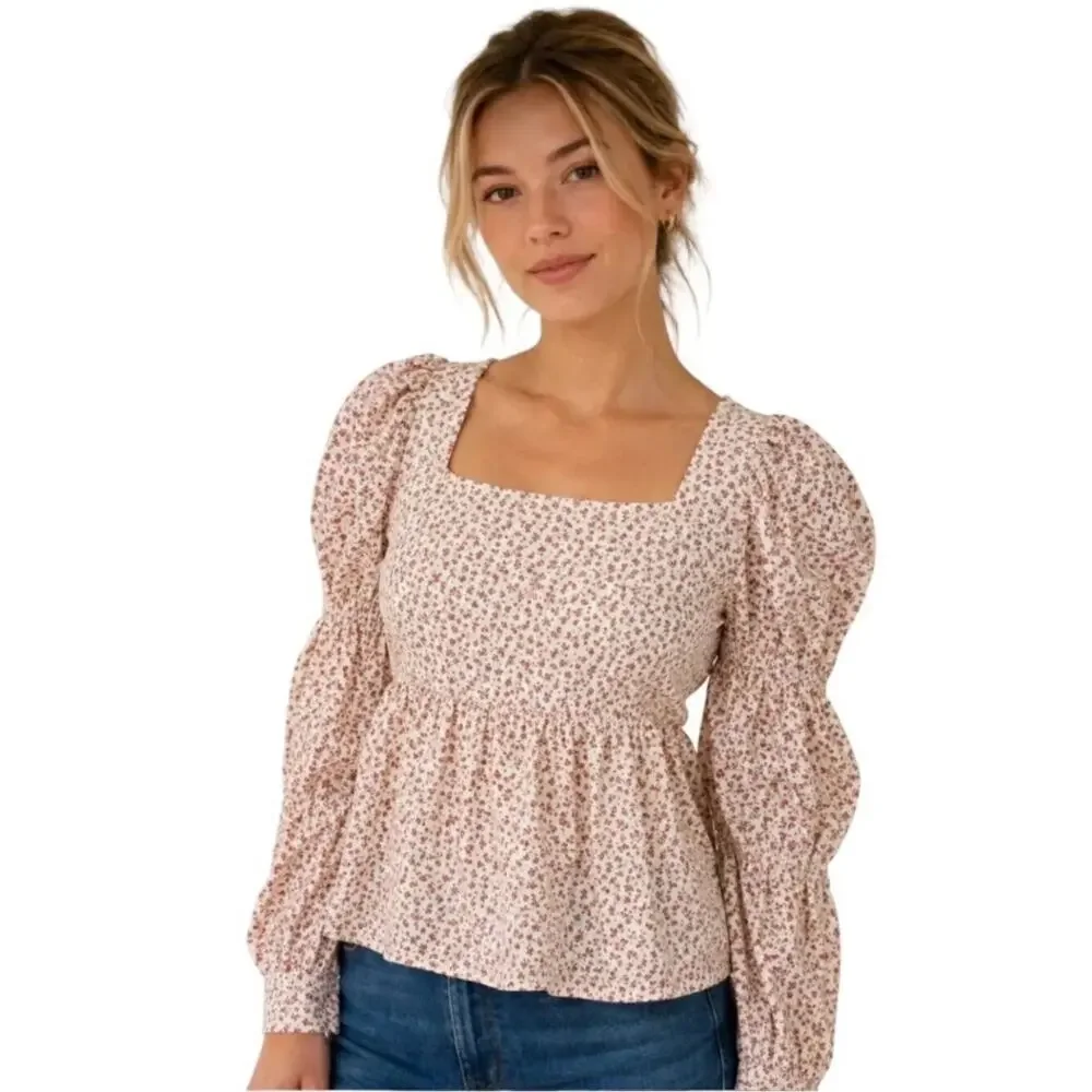 NWT Tuckernuck Hyacinth House Clemons Floral Peplum Top in White Pink - Size: XS